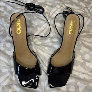 Black Patent Leather wedges with lace up details